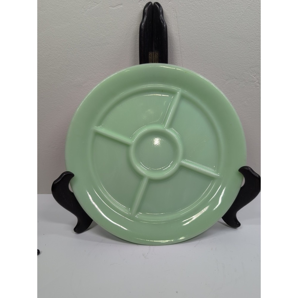 FIRE KING JADEITE 5 PART PLATE WITH LOGO 9in